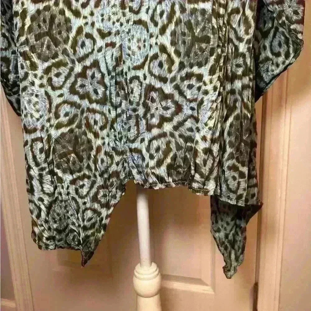 Lynn Ritchie Vintage 100% Silk Long Shirt - Brown + Blue - Women’s Size Medium - Picture 7 of 15